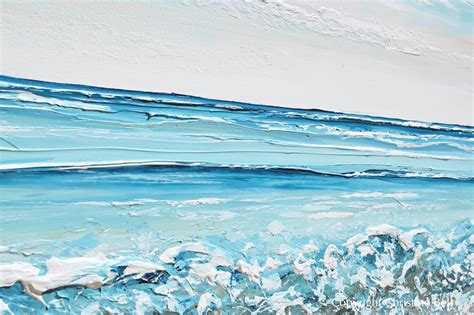 ORIGINAL Abstract Beach Painting Textured Coastal Blue Ocean Art Decor ...