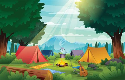 Summer Camp in The Forest Landcape Background 2373691 Vector Art at ...