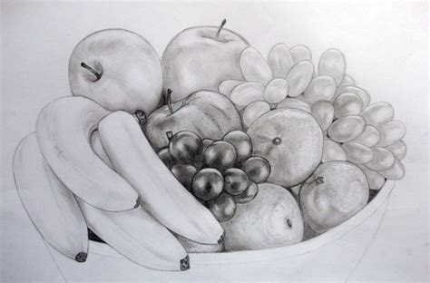 Still Life Bowl Of Fruit Drawing - Rectangle Circle