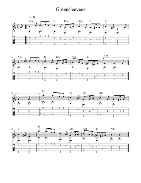 Greensleeves Guitar Easy Sheet music for Guitar (Solo) | Musescore.com