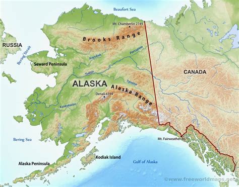 Physical map of Alaska