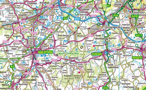 1:100,000 detailed map of Surrey, a county in England, UK.This map ...