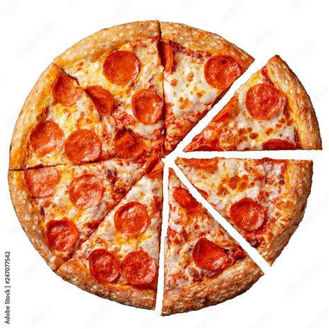 Tasty pepperoni pizza. Top view of hot pepperoni pizza. Flat lay ...