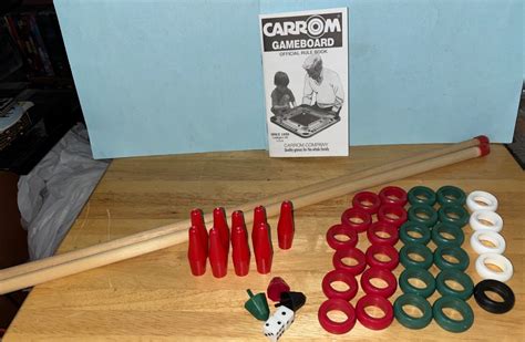 Carrom Game Board Wood Over 100 Games w/Accessories Pieces 2 Cues Rules ...