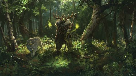 Druid and Wolf Fantasy HD Wallpaper by Teemu Husso