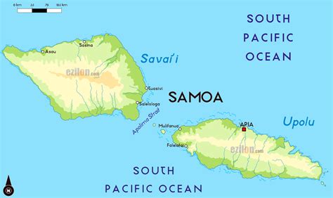 Large physical map of Samoa with major cities | Samoa | Oceania ...