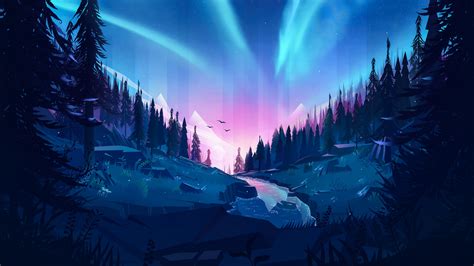 2560x1440 Auroral Forest 4k Illustration 1440P Resolution HD 4k ...