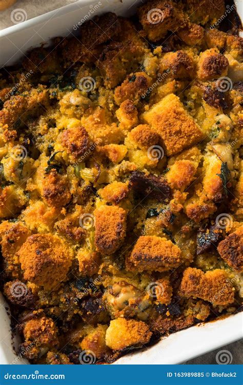 Homemade Thanksgiving Oyster Cornbread Stuffing Stock Image - Image of ...