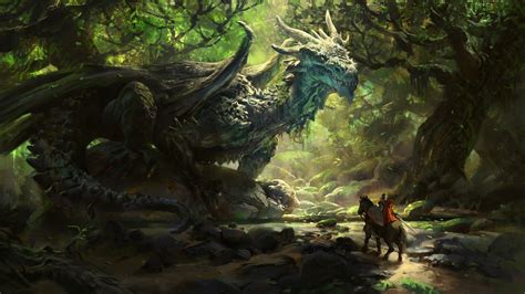 Enchanted Forest Dragon Encounter HD Wallpaper by Mike Azevedo