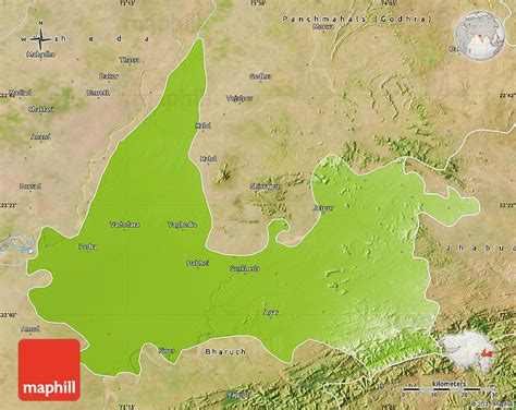 Physical Map of Vadodara, satellite outside