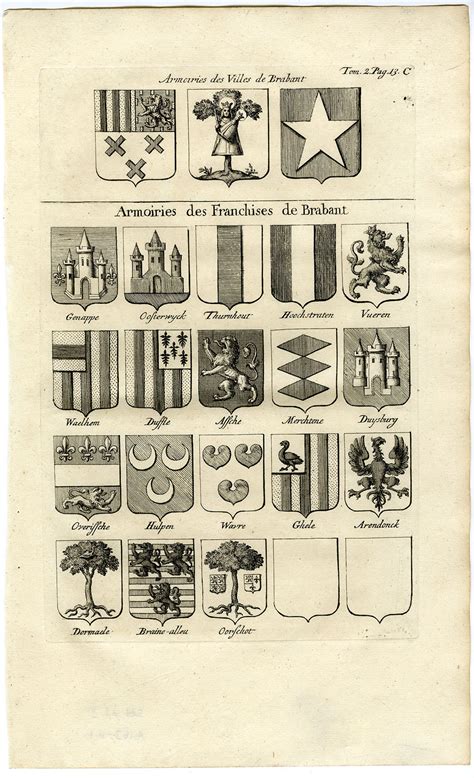 3 Antique Prints-COAT OF ARMS-HERALDRY-BRABANT CITIES-Butkens-1724 ...