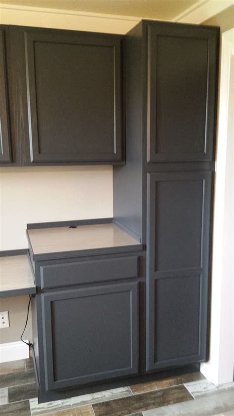 Finished cabinets painted in Behr Cracked Pepper | Repainting kitchen ...