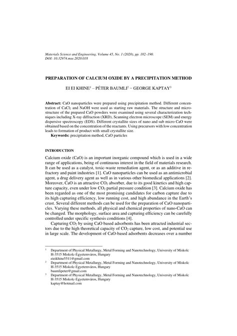 (PDF) PREPARATION OF CALCIUM OXIDE BY A PRECIPITATION METHOD