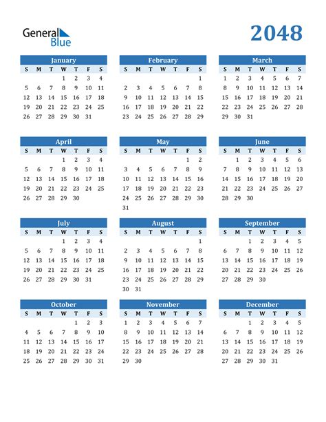 2048 Calendar (PDF, Word, Excel)