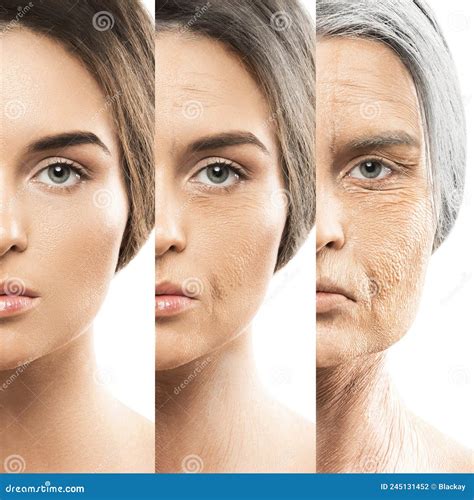 Aging Concept. Young and Old Face Comparision. Stock Photo - Image of ...