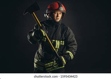 Young Adult Firefighter Saving People Fire Stock Photo 1595434423 ...