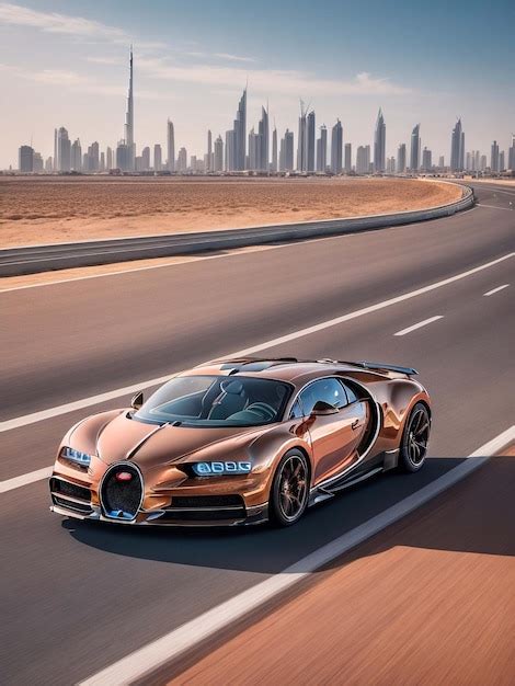 Premium AI Image | Bugatti Chiron in a copper metallic color drivi