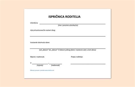 Ispričnica roditelja u pdf-u i excelu - preuzimanje