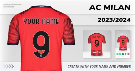 AC Milan 2023/2024 shirt. Create shirt with your name and number.