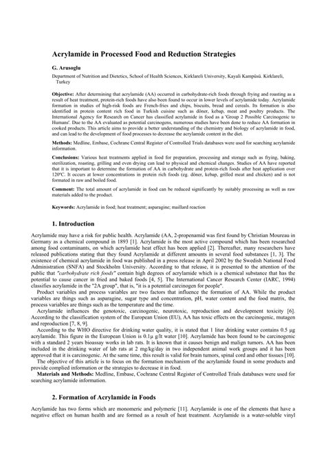 (PDF) Acrylamide in Processed Food and Reduction Strategies