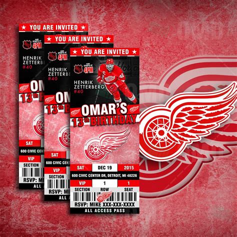 2.5x6 Detroit Red Wings Sports Party Invitations | Sports party ...