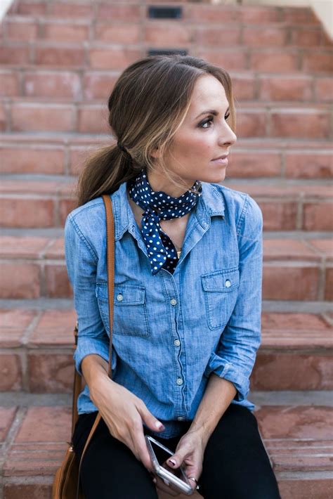 polka dot neck scarf + chambray | Scarf styles, Scarf trends, Head ...