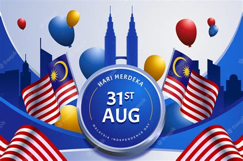 Premium Vector | Malaysia independence day with flags and balloons