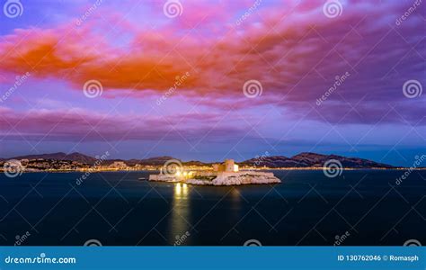 Sunset Over Famous If Castle, Chateau D`If, Marseille, France Stock ...