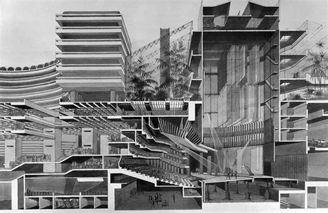 Drawn perspective section of the Barbican Centre, 1970