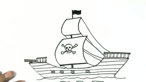 How to draw a Pirate Ship - in easy steps for children, kids, beginners ...