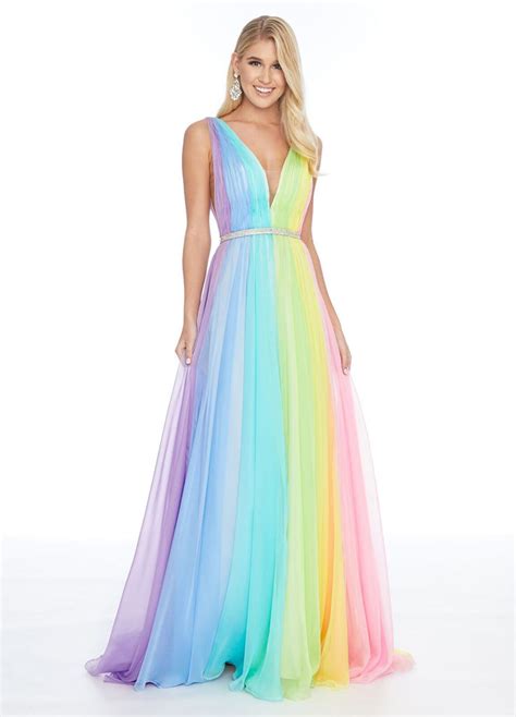 Ashley Lauren 1863 size 12 Pastel Rainbow Prom Dress Formal Chiffon Pa ...