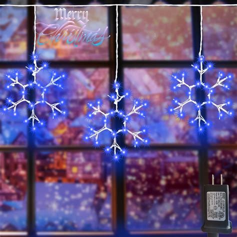 Christmas Snowflake Icicle Lights Outdoor, Blue Hanging 3 Pcs Large ...