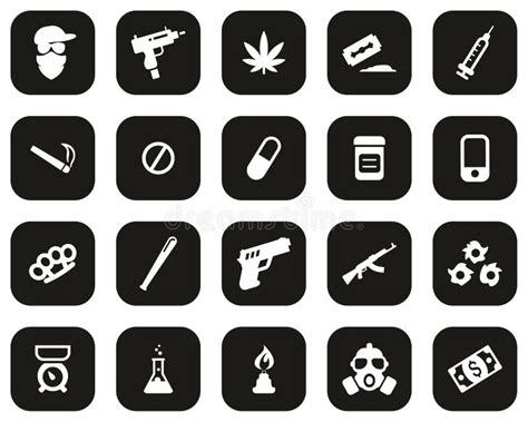 Drug Dealer or Drug Cartel Icons White on Black Flat Design Set Big ...