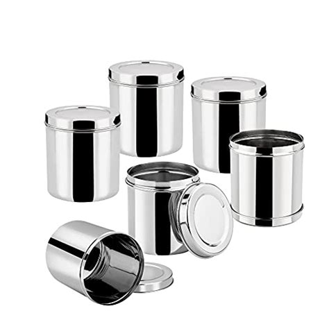 Steel Deep Dabba Set of 6 Pieces, Silver, Small - Yoya