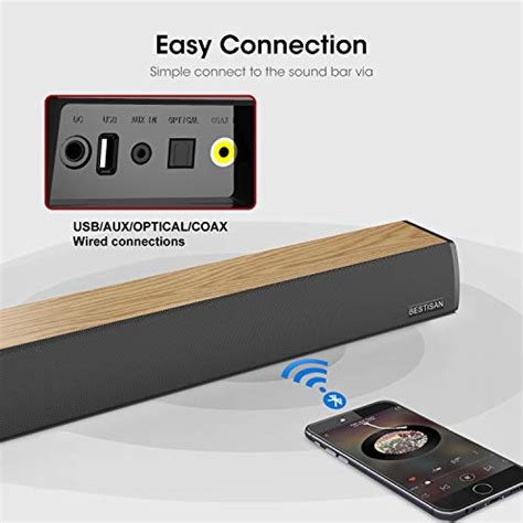 Soundbar Bestisan Bluetooth TV Sound Bar 60W 24-Inch with 3 Equalizer ...