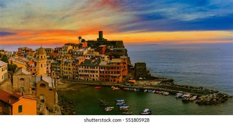 Vernazza Night Buildings On Rocks Over Stock Photo (Edit Now) 763031821