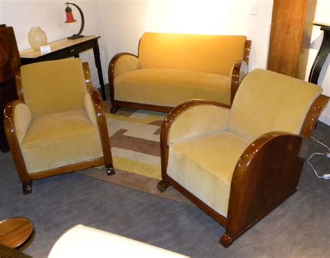 Original restored French Art Deco Sofa Suite, Settee with fabulous wood ...