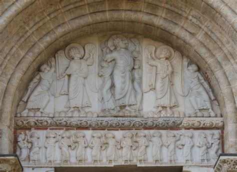 Tympanum of Miègeville's gate in Basilica St. Sernin in Toulouse: The ...