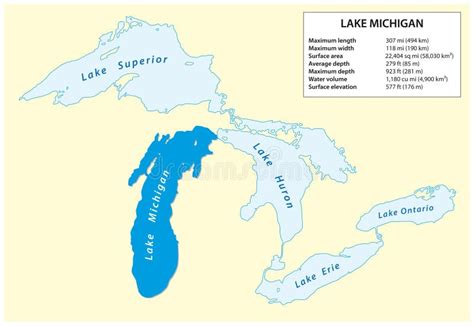 Mapa del lago Michigan ilustración del vector. Ilustración de estados ...