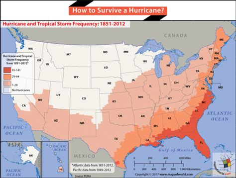 USA map highlighting Hurricane prone regions - Answers