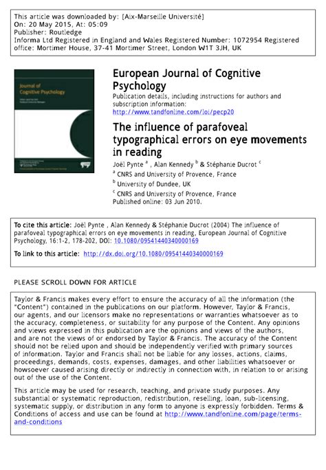 (PDF) The influence of parafoveal typographical errors on eye movements ...