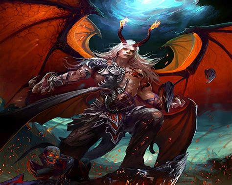 Demon Lord, claws, fire, demon, wings, horns, armour, HD wallpaper | Peakpx