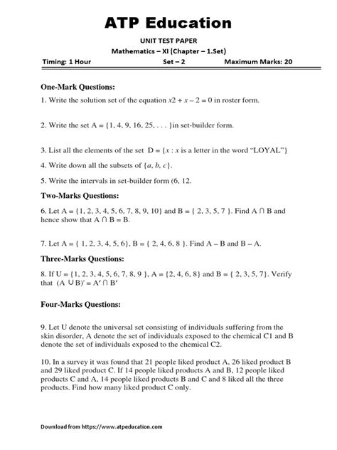 11th Maths Test Papers Chapter 1 Set2