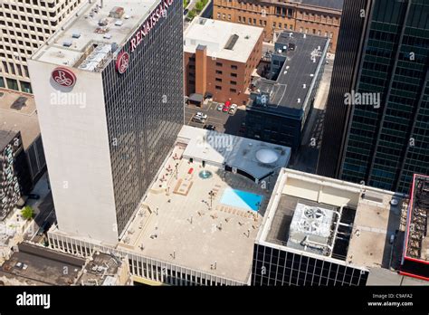 Aerial view of Renaissance Hotel building downtown Columbus, Ohio Stock ...