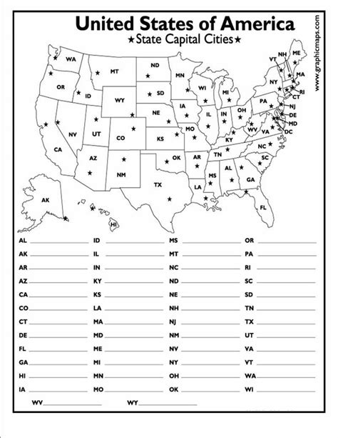 20 States and Capitals Matching Worksheet | Printable Worksheet ...