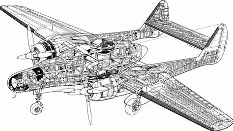 Northrop P-61 Black Widow Cutaway Drawing in High quality