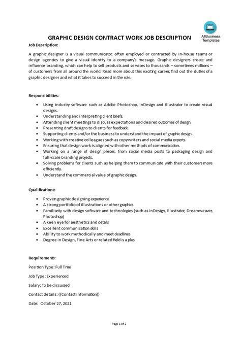 免费 Graphic Design Contract Work Job Description | 样本文件在 ...