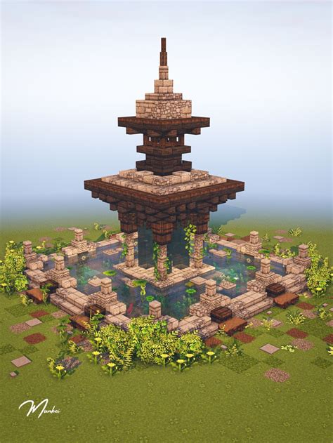 Japanese Fountain Design 💮 | Minecraft fountain, Minecraft blueprints ...