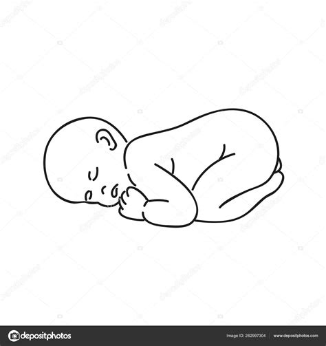 Sleeping baby outline hand drawing isolated on white background Stock ...