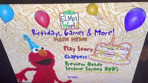 Elmo’s World Birthdays Games And More 2002 DVD Menu Walkthrough - YouTube